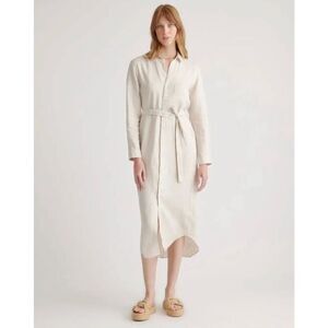 Quince European Flax Linen Belted Long Sleeve Shirtdress in Sand Size M